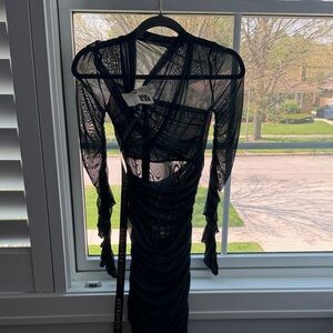 NWT Seroya Sheer Long-Sleeve Ruched Emerald Green Women’s Dress